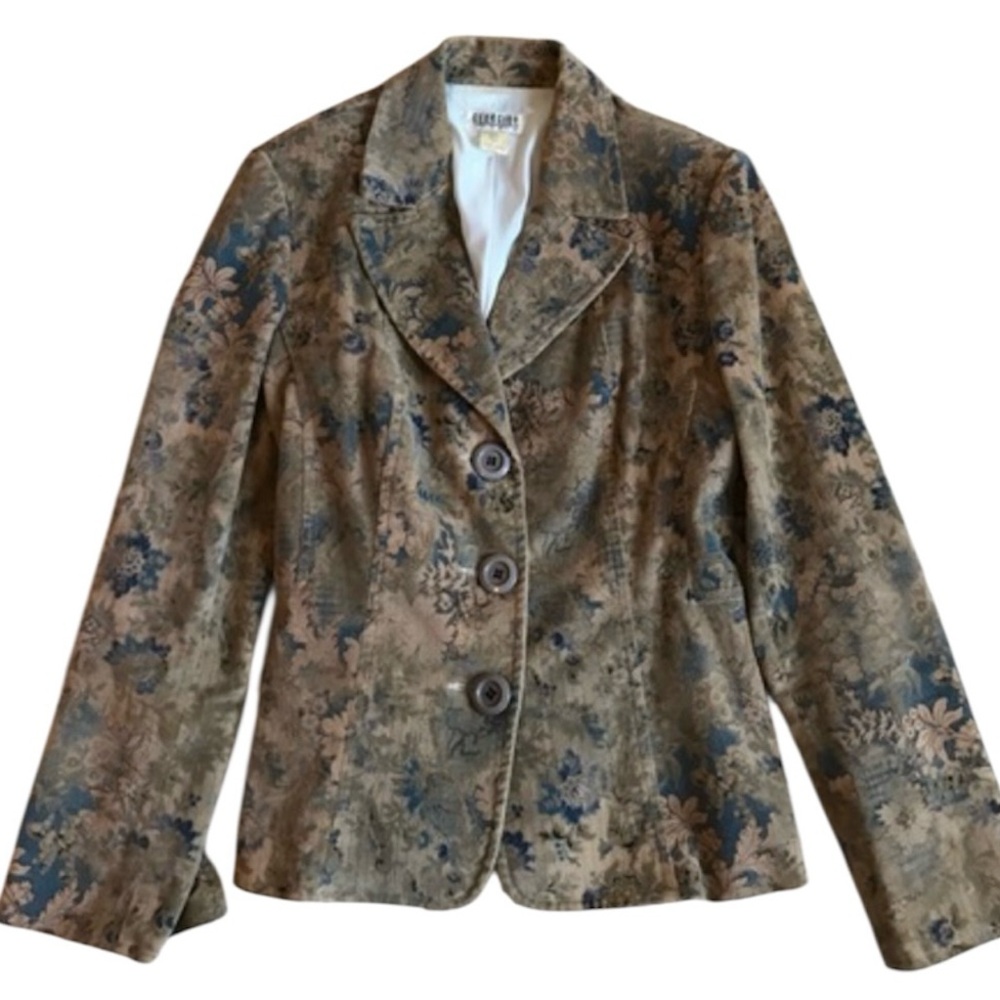 Georgiou Blazer Floral Velvet Jacket Heritage Classic Equestrian VTG Fall Sz 12